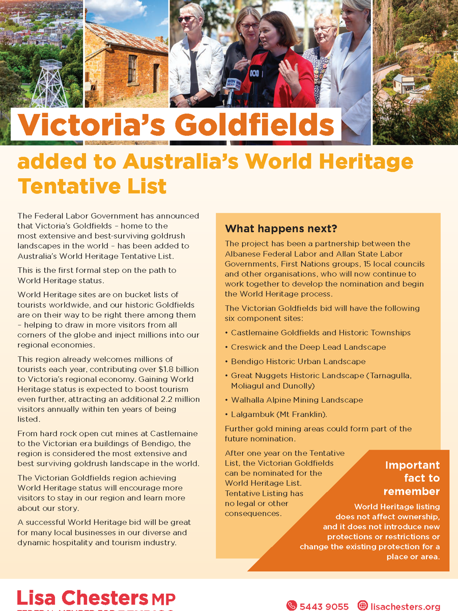 Sign Up for Victorian Goldfields World Heritage Bid Updates | Lisa Chesters